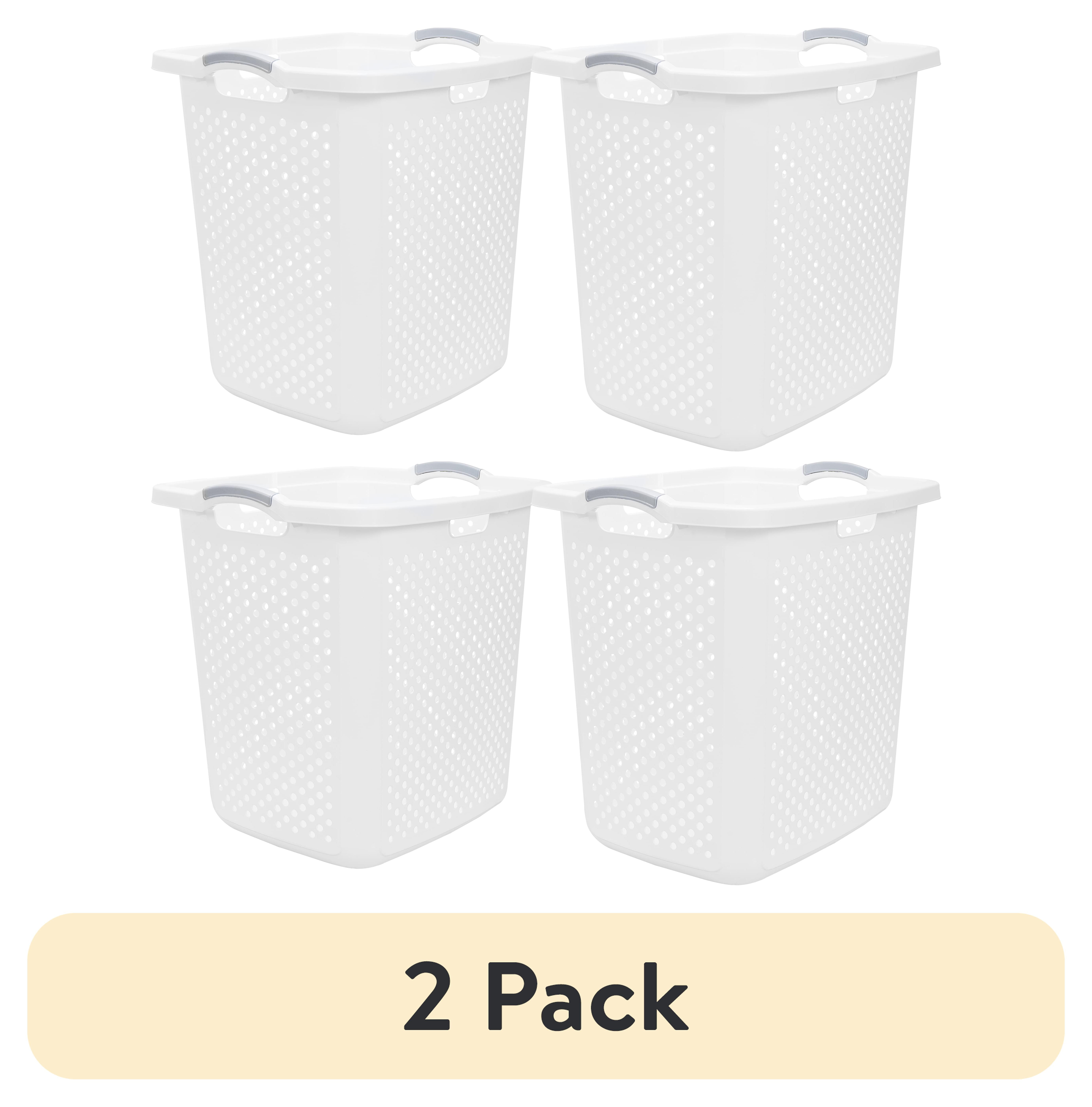(2 pack) Home Logic 2.5 Bushel XL Lamper Plastic Laundry Basket, White, 2 Pack