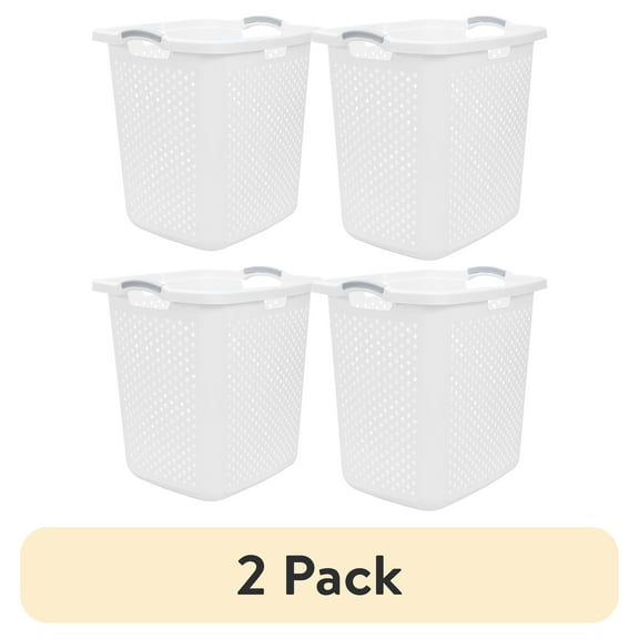 (2 pack) Home Logic 2.5 Bushel XL Lamper Plastic Laundry Basket, White, 2 Pack