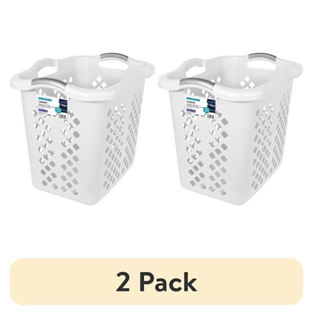 (2 pack) Home Logic 2 Bushel Lamper Laundry Basket with Silver Handles, White, Adult