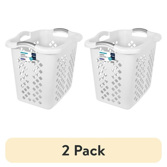 (2 pack) Home Logic 2 Bushel Lamper Laundry Basket with Silver Handles, White