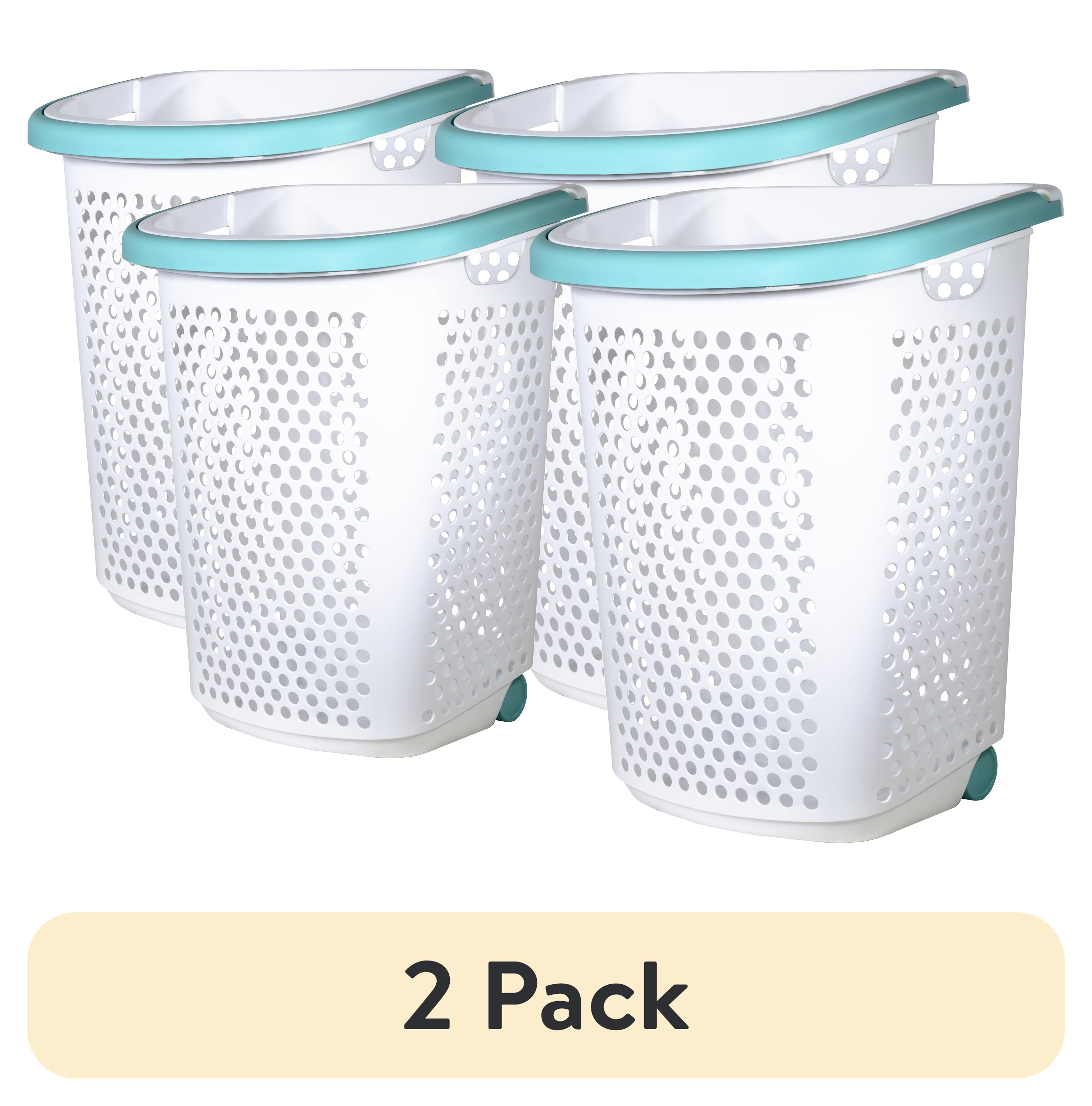(2 pack) Home Logic 2 Bushel Rolling Plastic Laundry Hamper with Pop-up Handle, White, 2 Pack
