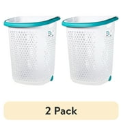 (2 pack) Home Logic 2 Bushel Rolling Plastic Laundry Hamper with Pop-up Handle, White, Adult