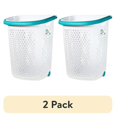 (2 pack) Home Logic 2 Bushel Rolling Plastic Laundry Hamper with Pop-up Handle, White, Adult / Tween