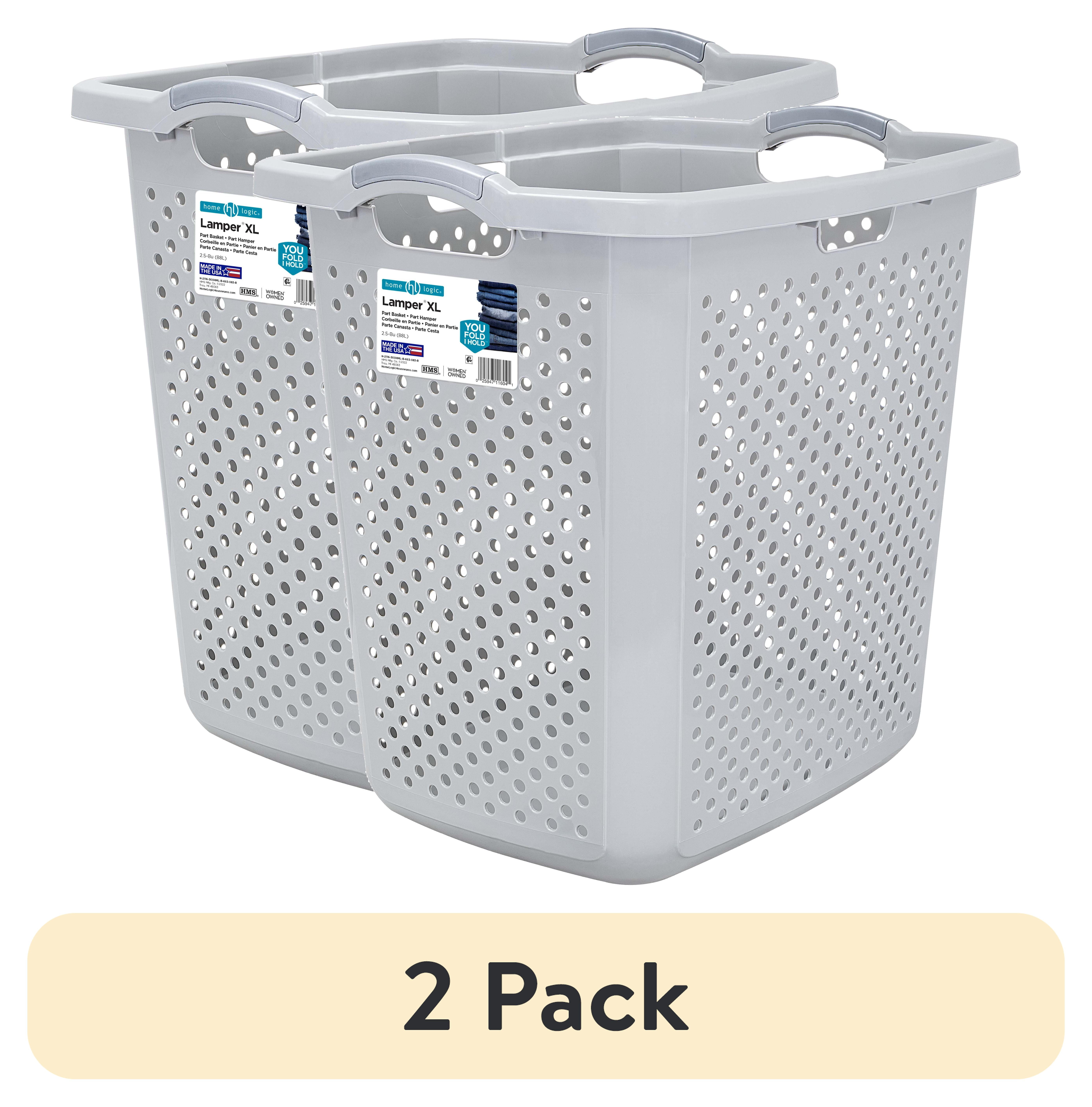 (2 pack) Home Logic 2.5 Bushel Extra Large Plastic Laundry Hamper, Soft Silver, Adult