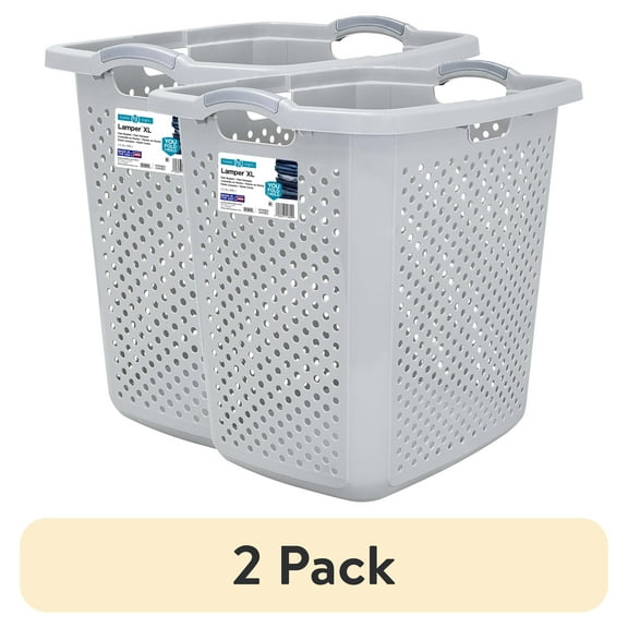 (2 pack) Home Logic 2.5 Bushel Extra Large Plastic Laundry Hamper, Soft Silver, Adult
