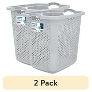 2 pack Home Logic 2.5 Bushel Extra Large Plastic Laundry Hamper, Soft Silver, Adult