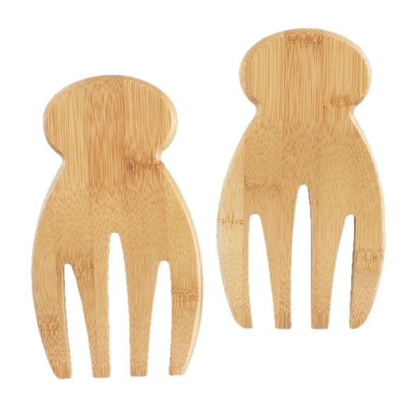 2 pack Home Salad Hands  bamboo-made Salad Serving Utensils for Tossing & Serving, Fruit Humanized Design Curved Handle Food Mixing Tools Kitchen Gadget