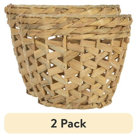 (2 pack) Homezone 7" Open-Weave Tapered Natural Water Hyacinth Basket