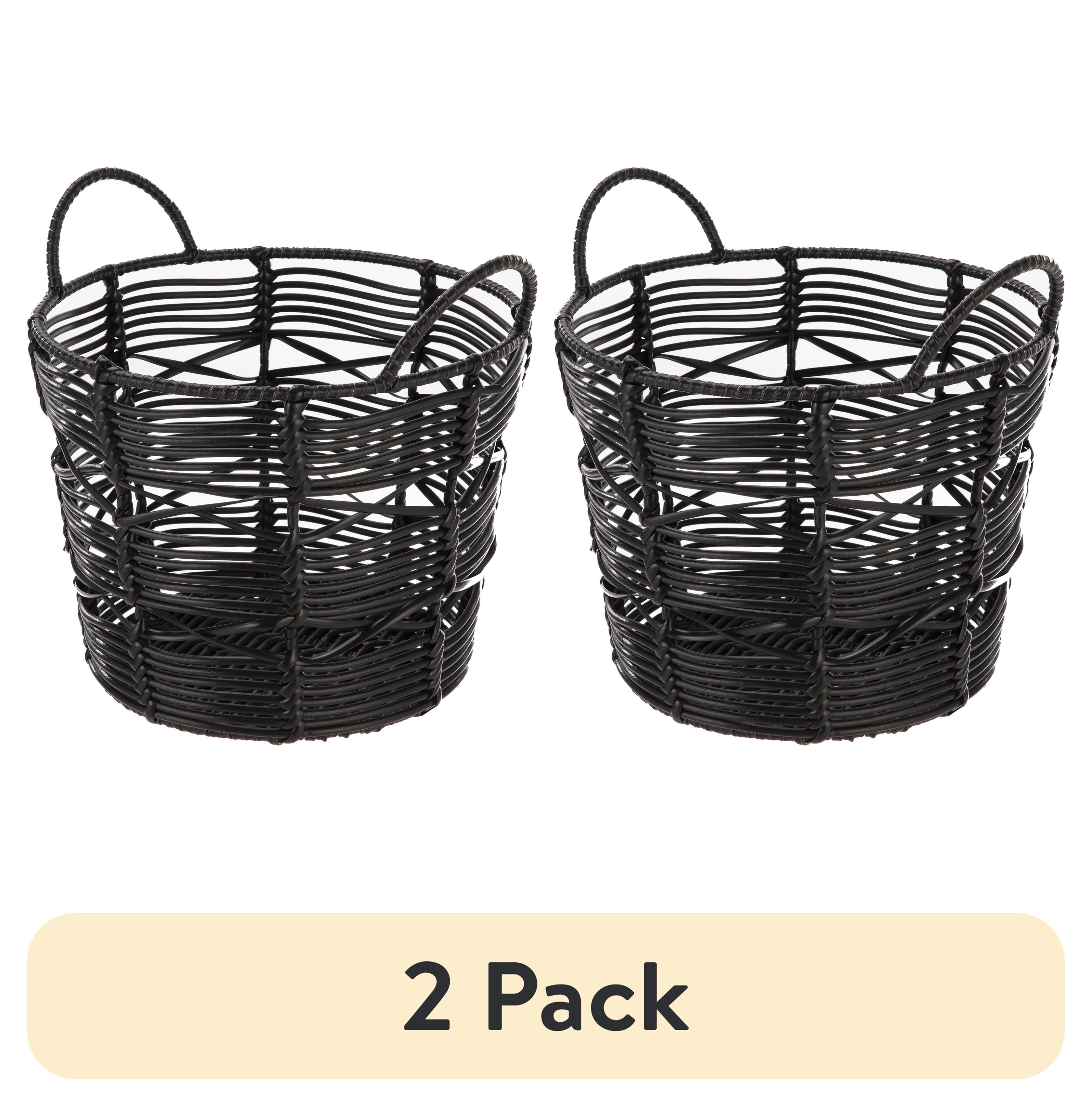 (2 pack) Homezone 9" Plastic Round Black Abstract Basket with Handles