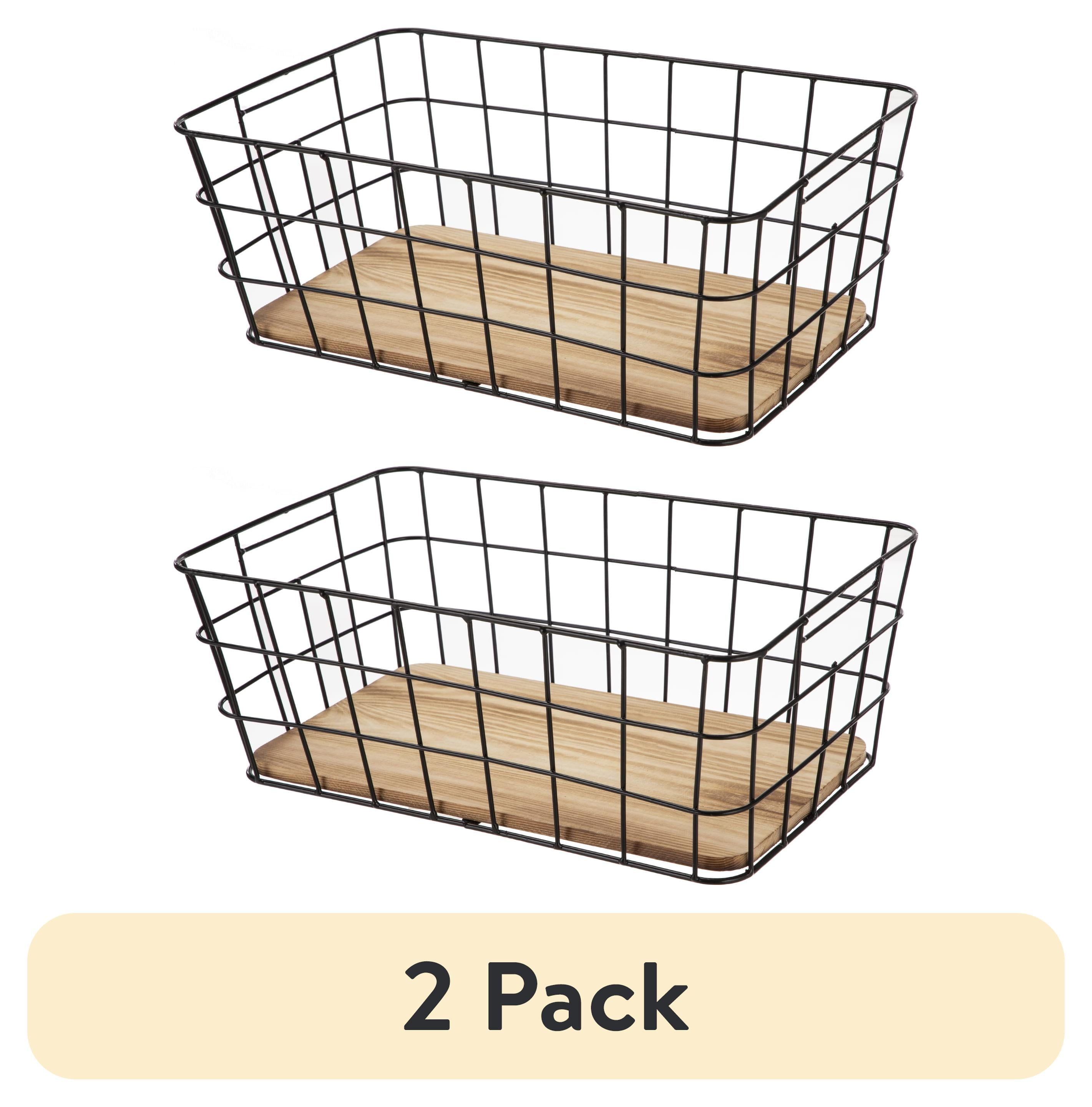(2 pack) BHG Black Handcrafted Wire Basket with Wood Board Base
