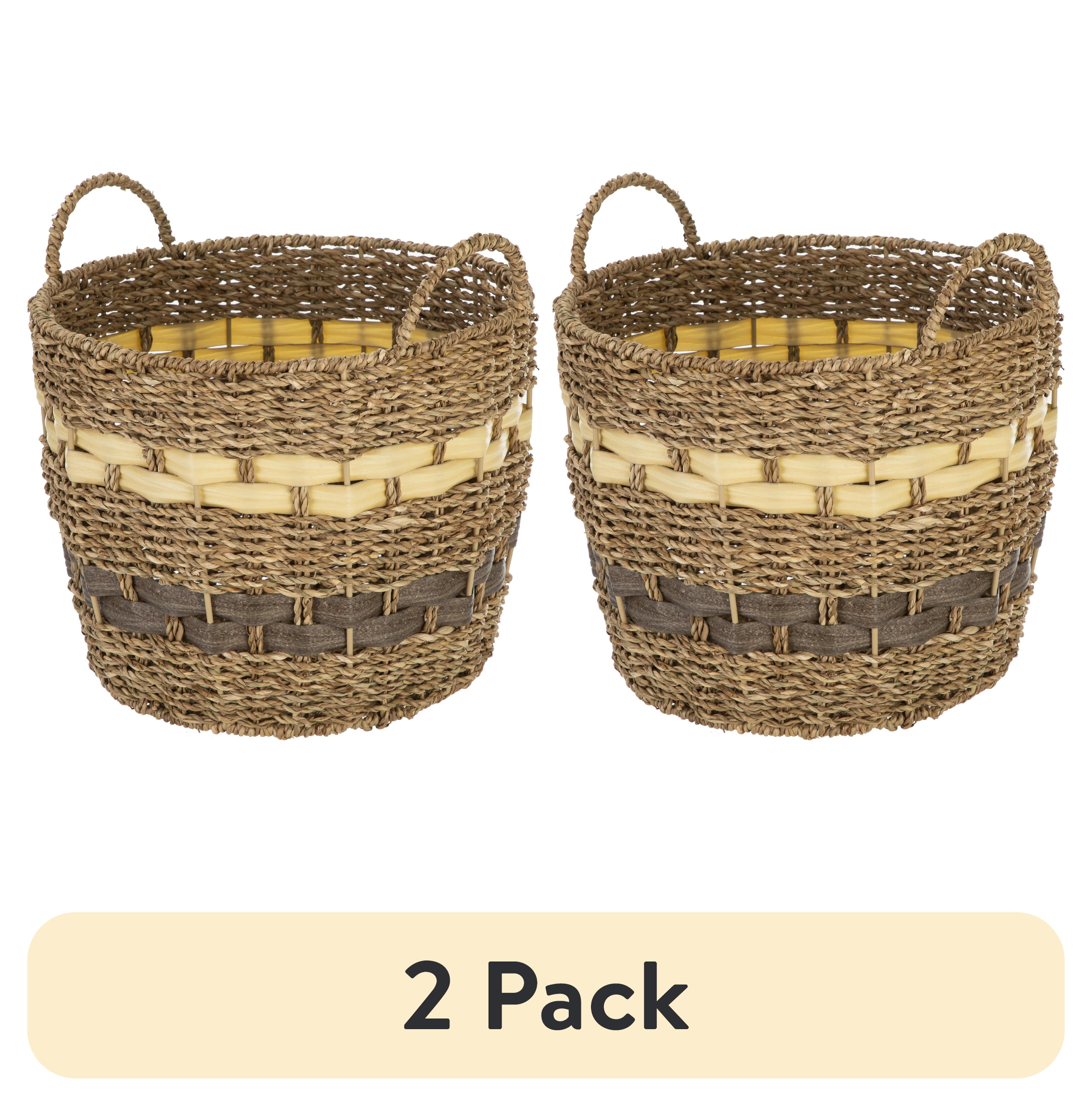 (2 pack) Homezone Brown and Yellow Handwoven Seagrass Basket