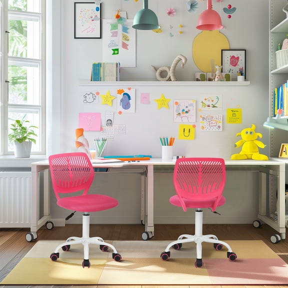 (2 pack) Homy Casa Desk Chair, Height Adjustable Small Study Computer Teen Task Chair for Student ren with Wheels, Pink