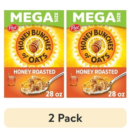 (2 pack) Honey Bunches of Oats Honey Roasted Breakfast Cereal with Oats and Granola Clusters, 28 oz Box