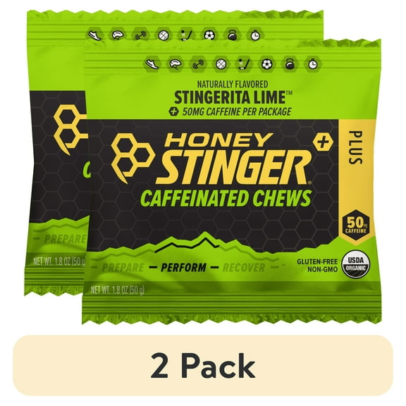 (2 pack) Honey Stinger Organic Gluten-Free Caffeinated Energy Chews, Stingerita Lime, 1.8 oz, 1 count