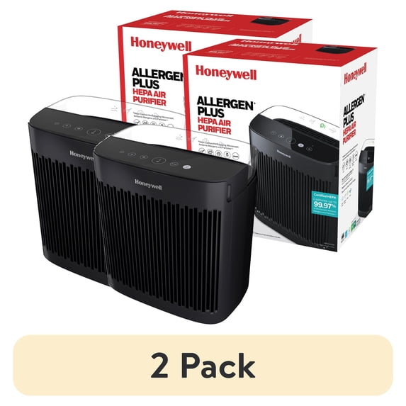 (2 pack) Honeywell 900 Sq ft HEPA Air Purifier for Home, Black, Smoke, Pollen, Dust Reducer