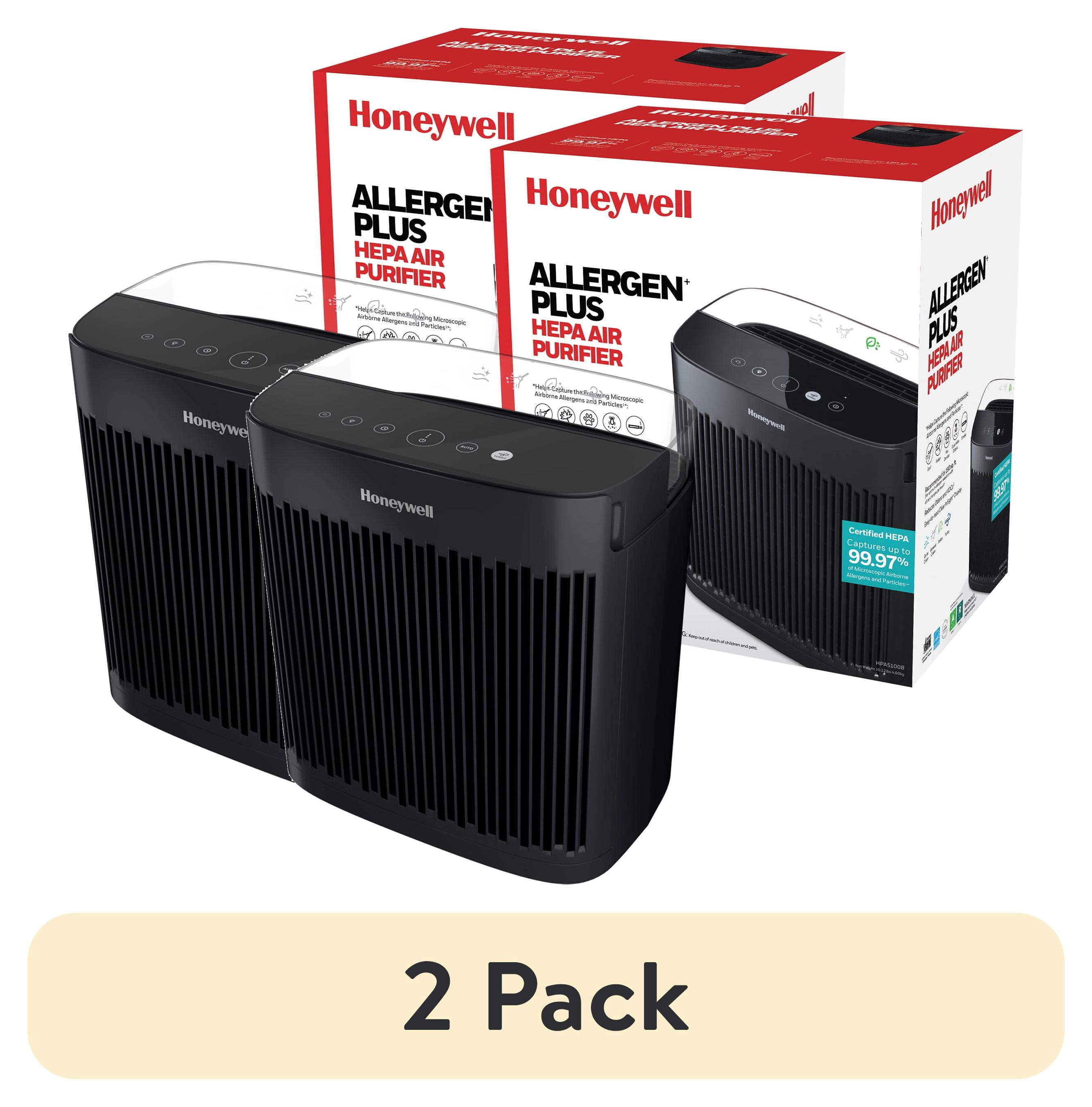 (2 pack) Honeywell 900 Sq ft HEPA Air Purifier for Home, Black, Smoke, Pollen, Dust Reducer
