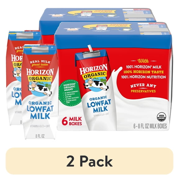 (2 pack) Horizon Organic Shelf Stable 1% Lowfat Milk Boxes, 8 fl oz, 6 Count