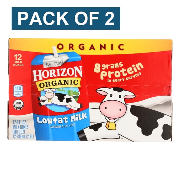 (2 pack) Horizon Organic Shelf Stable 1% Lowfat Milk Boxes, 8 fl oz, 12 Count