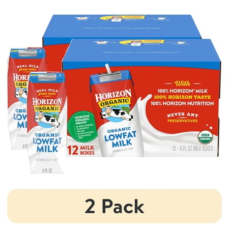 (2 pack) Horizon Organic Shelf Stable 1% Lowfat Milk Boxes, 8 fl oz, 12 Count