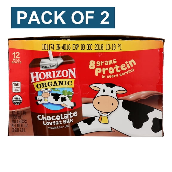(2 pack) Horizon Organic Shelf Stable 1% Lowfat Chocolate Milk Boxes, 8 fl oz, 12 Count
