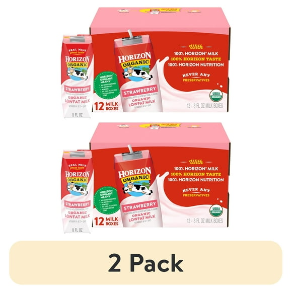 (2 pack) Horizon Organic Shelf Stable 1% Lowfat Strawberry Milk Boxes, 8 fl oz, 12 Count