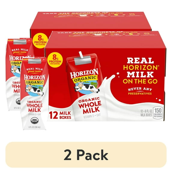 (2 pack) Horizon Organic Shelf Stable Whole Milk Boxes, 8 fl oz, 12 Count