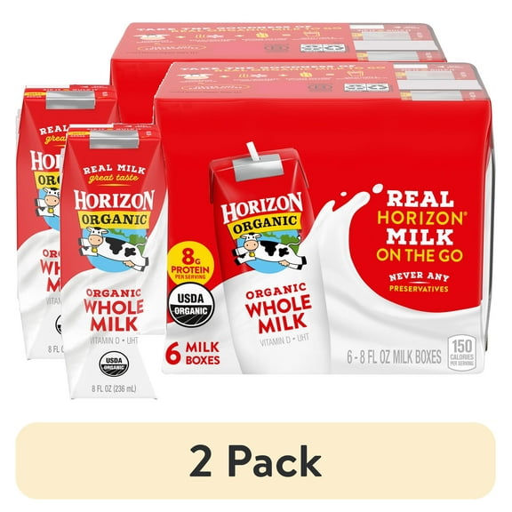 (2 pack) Horizon Organic Shelf Stable Whole Milk Boxes, 8 fl oz, 6 Count