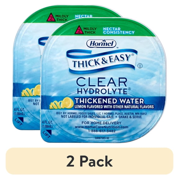 (2 pack) Hormel Thick & Easy Water, Lemon Flavored, Nectar Consistency, 4 oz. Cups, 24 Ct