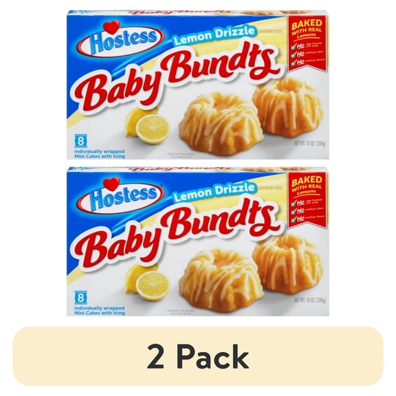 (2 pack) Hostess Lemon Drizzle Baby Bundt Cakes | 30 Ounce (24 Total Cakes in 3 Boxes)