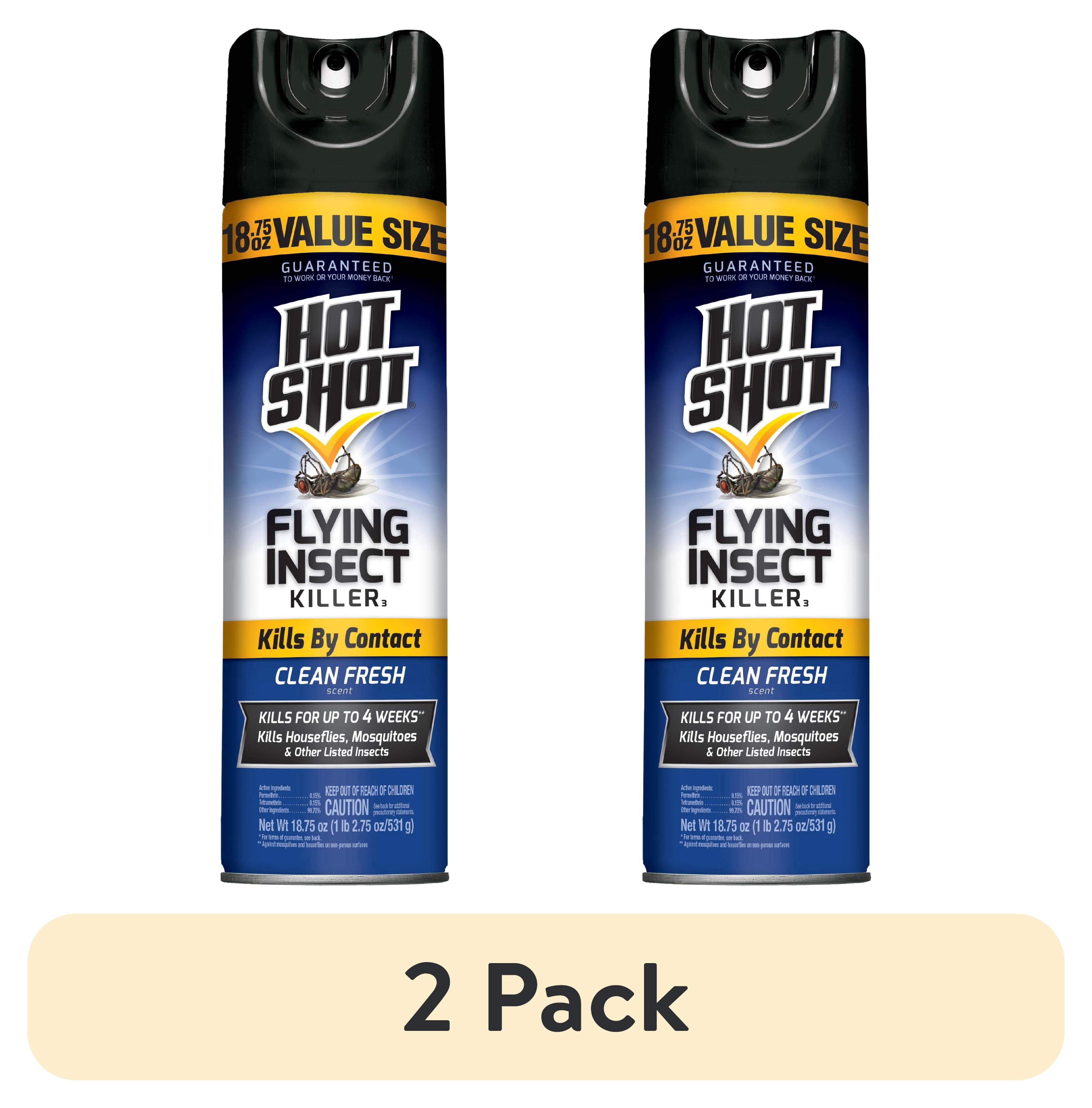 2 pack) Hot Shot Flying Insect Killer Aerosol Spray, Clean Fresh