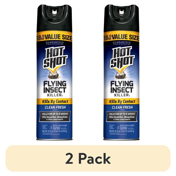 (2 pack) Hot Shot Flying Insect Killer Aerosol Spray, Clean Fresh Scent, 18.75 Ounces