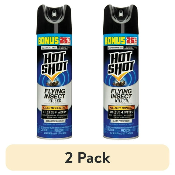 (2 pack) Hot Shot Flying Insect Killer Aerosol Spray, Clean Fresh Scent, 18.75 Ounces