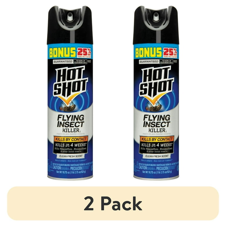 2 pack) Hot Shot Flying Insect Killer Aerosol Spray, Clean Fresh