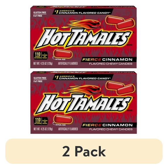 (2 pack) Hot Tamales Fierce Cinnamon Chewy Candy, 4.25 Ounce Theater Box,pack of 2.