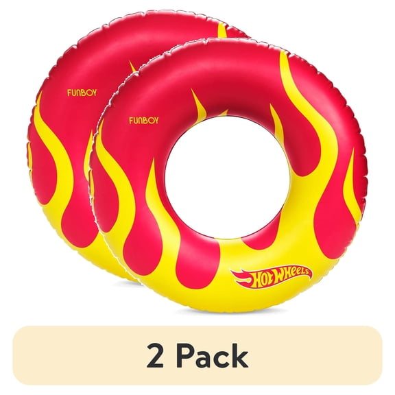 (2 pack) Hot Wheels™ + Float Life by Funboy Double-Sided Checkered & Flame Inflatable Tube, 34’’Diameter