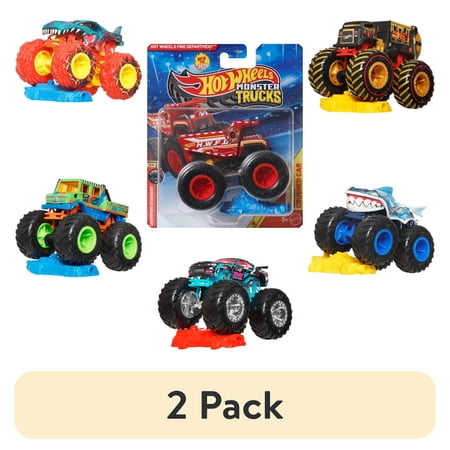 (2 pack) Hot Wheels Monster Trucks, 1:64 Scale Toy Truck & 1 Crushable Car (Styles & Colors May Vary, Items May Not Be Pictured)