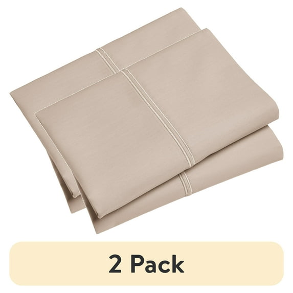 (2 pack) Hotel Style 300 Thread Count Taupe Pillowcase with Taupe Hem, King, 2 Count, Adult/Teen