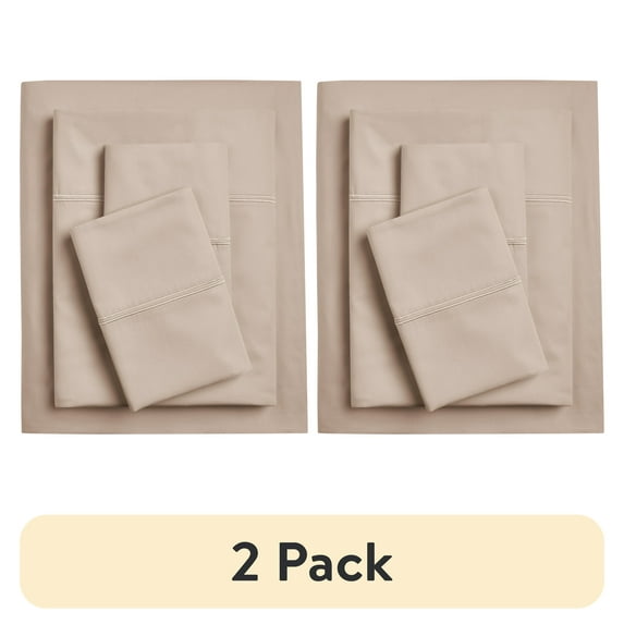(2 pack) Hotel Style 4-Piece 300 Thread Count Taupe Pima Cotton Bed Sheet Set with Taupe Hem, King , Double marrow Hem , Adult/Teen