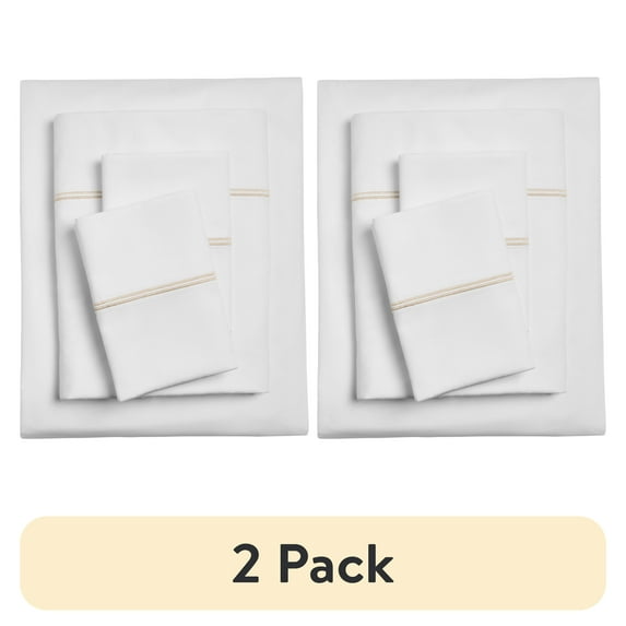 (2 pack) Hotel Style 4-Piece 300 Thread Count White Pima Cotton Bed Sheet Set with Tan Hem, Full , Adult/Teen