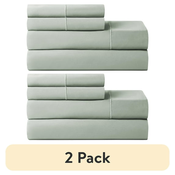(2 pack) Hotel Style 4-Piece 600 Thread Count Green Egyptian Cotton Adult Bed Sheet Set, King - Deep Pocket