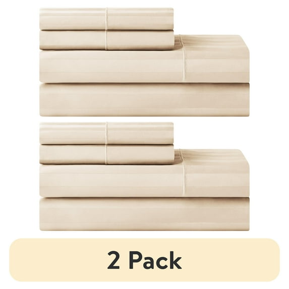 (2 pack) Hotel Style 4-Piece 600 Thread Count Tan Stripe Egyptian Cotton Adult Bed Sheets, Full-Deep Pocket