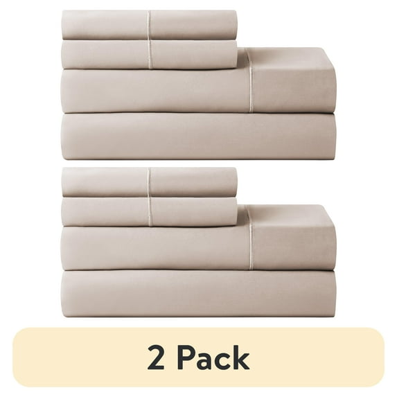 (2 pack) Hotel Style 4-Piece 600 Thread Count Taupe Egyptian Cotton Adult Bed Sheet Set, King - Deep Pocket