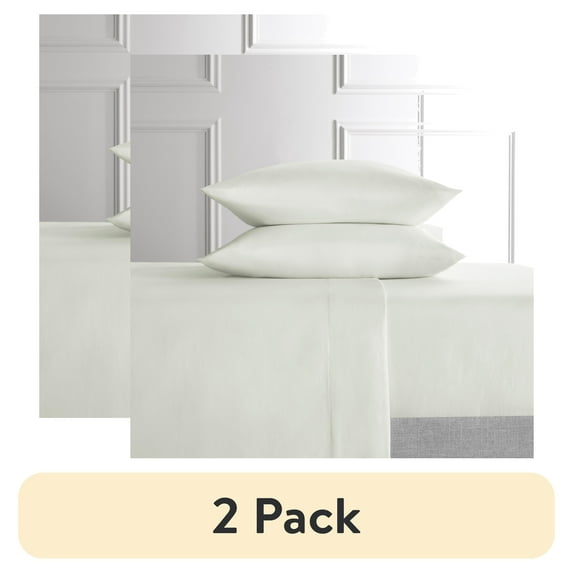 (2 pack) Hotel Style 4-Piece White Lyocell & Linen Blend Percale Bed Sheet Set, King