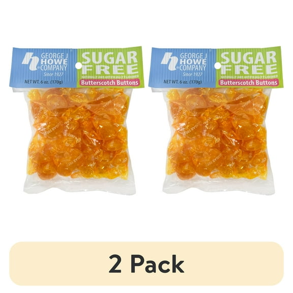 (2 pack) Howe Sugar Free Butterscotch Buttons Hard Candy, 6 oz, Bag