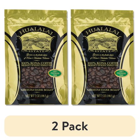 (2 pack) Hualalai Estate- 100% PREMIUM Kona Coffee - Medium-Dark Roast 7oz (GROUND)