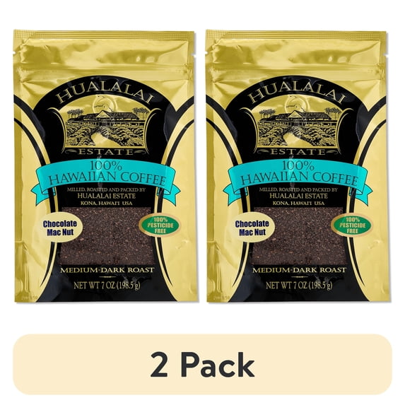 (2 pack) Hualalai Estate Coffee – 100% Hawaiian Coffee | Ground & Whole Bean | 7 oz | Unflavored, Vanilla Macnut & Chocolate Macnut