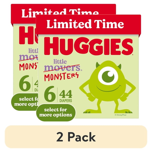 (2 pack) Huggies Little Movers, Little Monsters Edition Baby Diapers, Size 6, 44 Count