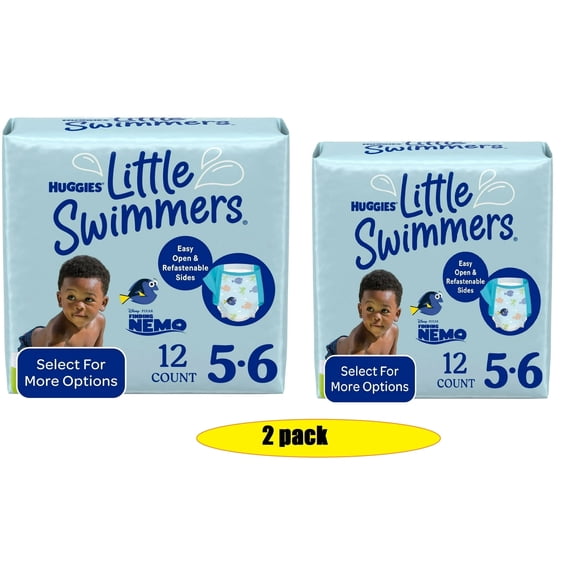 2 pack Huggies Little Swimmers Disposable Swim Diapers, Size 5-6 (32+ lbs), 12 Ct (Select for More)