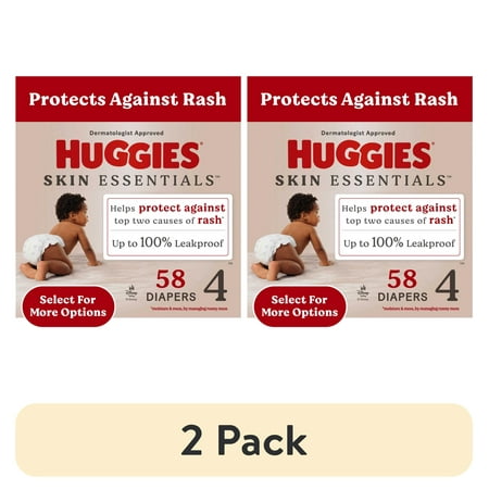 (2 pack) Huggies Skin Essentials Baby Diapers, Size 4 (22-37 lbs), 58 Count (Select for More Options)
