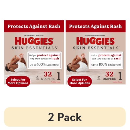 (2 pack) Huggies Skin Essentials Baby Diapers for Sensitive Skin, Size 1 (8-14 lbs), 32 Count (Select for More)